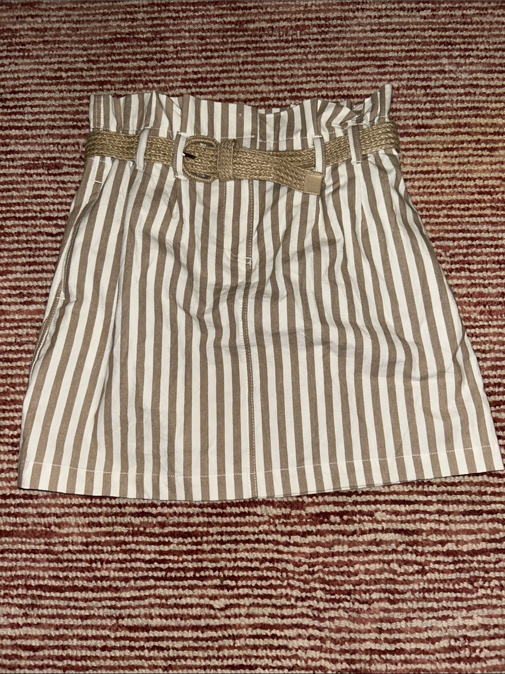 Blu Pepper Cream & Tan Striped A-Line Mini Skirt with Braided Belt